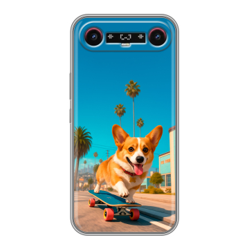 Силиконовый чехол на Tecno Camon Slim с принтом Корги на скейте