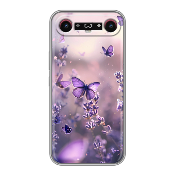 Силиконовый чехол на Tecno Camon Slim с принтом бабочки и лаванда