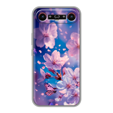 Силиконовый чехол на Tecno Camon Slim с принтом цветы бабочки