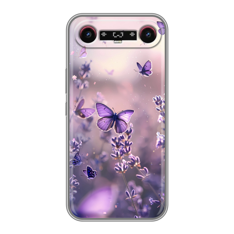 Силиконовый чехол на Tecno Camon Slim с принтом бабочки и лаванда Силиконовый чехол на Tecno Camon Slim с принтом бабочки и лаванда