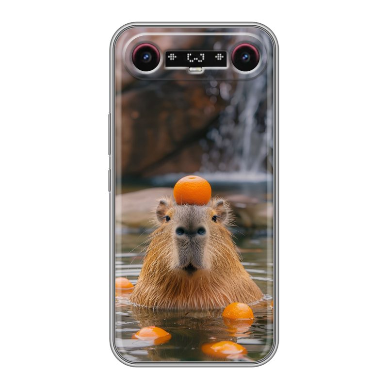 Силиконовый чехол на Tecno Camon Slim с принтом Капибара с апельсином Силиконовый чехол на Tecno Camon Slim с принтом Капибара с апельсином