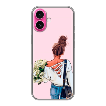 Силиконовый чехол на Iphone 18 с принтом Девушка и букет