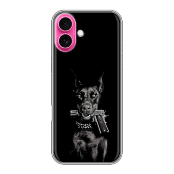 Силиконовый чехол на Iphone 18 с принтом Доберман и пистолет