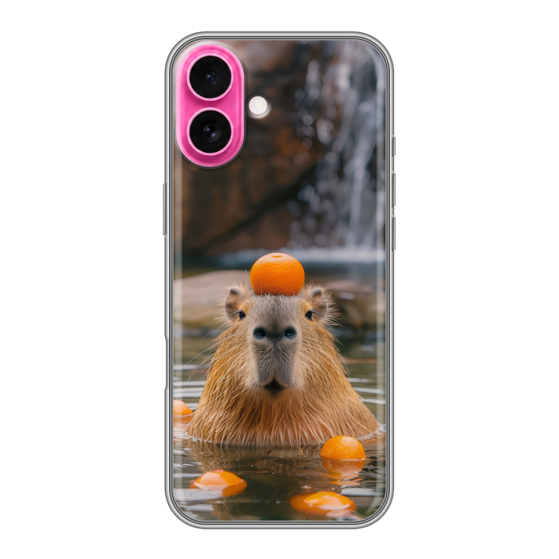 Силиконовый чехол на Iphone 18 с принтом Капибара с апельсином Силиконовый чехол на Iphone 18 с принтом Капибара с апельсином