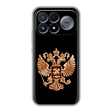 Силиконовый чехол на Poco F9 Pro с принтом Герб России золотой