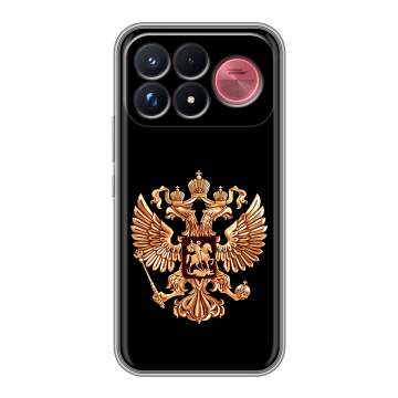 Силиконовый чехол на Poco F9 Ultra с принтом Герб России золотой