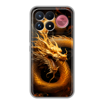 Силиконовый чехол на Poco F9 Ultra с принтом Золотой дракон