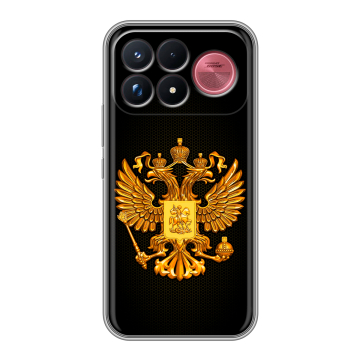 Силиконовый чехол на Poco F9 Ultra с принтом Герб России желтый
