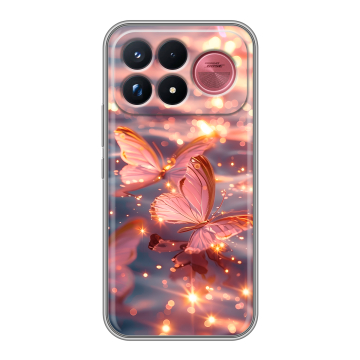 Силиконовый чехол на Poco F9 Ultra с принтом бабочки розовые