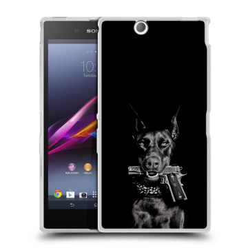 Силиконовый чехол на Sony Xperia Z Ultra с принтом Доберман и пистолет Силиконовый чехол на Sony Xperia Z Ultra с принтом Доберман и пистолет