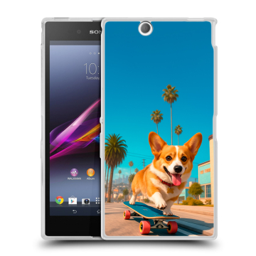 Силиконовый чехол на Sony Xperia Z Ultra с принтом Корги на скейте Силиконовый чехол на Sony Xperia Z Ultra с принтом Корги на скейте