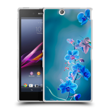 Силиконовый чехол на Sony Xperia Z Ultra с принтом Голубые цветы Силиконовый чехол на Sony Xperia Z Ultra с принтом Голубые цветы