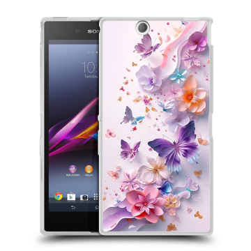 Силиконовый чехол на Sony Xperia Z Ultra с принтом цветы бабочки Силиконовый чехол на Sony Xperia Z Ultra с принтом цветы бабочки