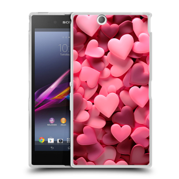 Силиконовый чехол на Sony Xperia Z Ultra с принтом розовые сердечки Силиконовый чехол на Sony Xperia Z Ultra с принтом розовые сердечки