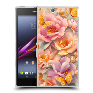 Силиконовый чехол на Sony Xperia Z Ultra  с принтом Цветы и бабочки
