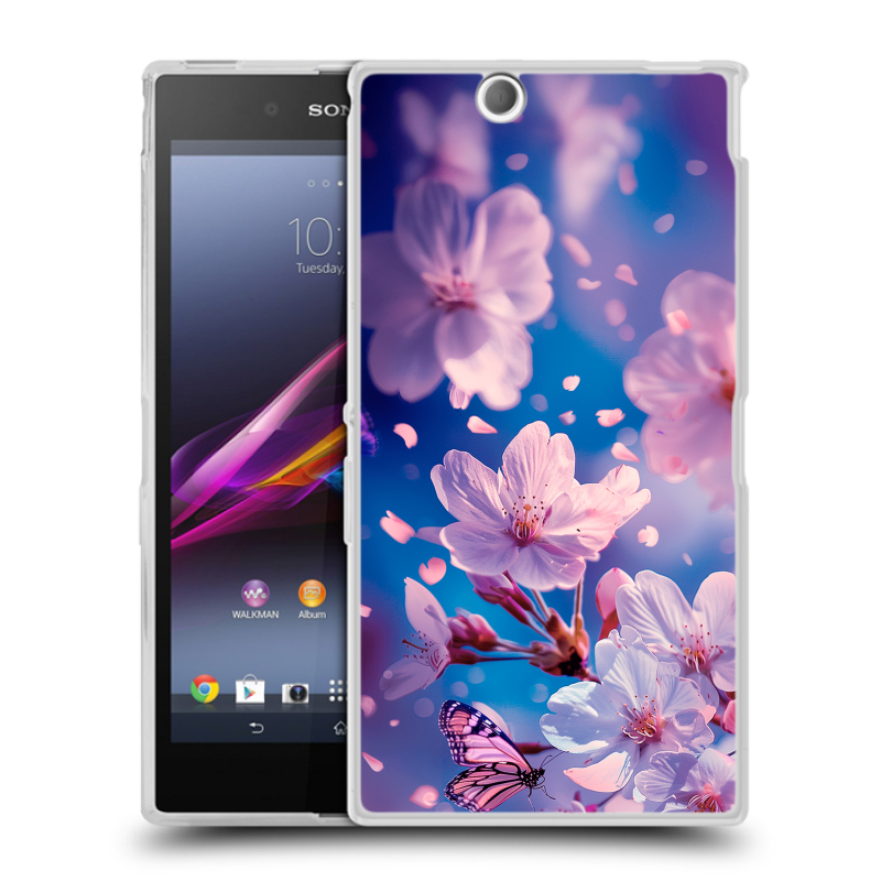 Силиконовый чехол на Sony Xperia Z Ultra с принтом цветы бабочки Силиконовый чехол на Sony Xperia Z Ultra с принтом цветы бабочки