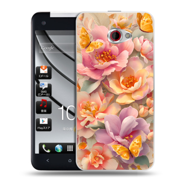 Пластиковый чехол на HTC Butterfly S с принтом Цветы и бабочки