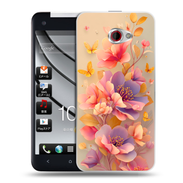 Пластиковый чехол на HTC Butterfly S с принтом Цветы и бабочки