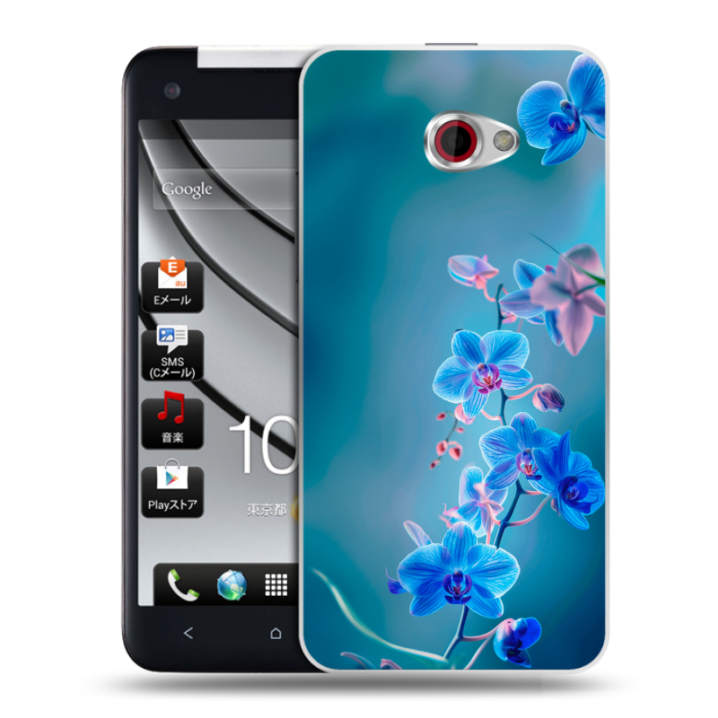 Пластиковый чехол на HTC Butterfly S с принтом Голубые цветы Пластиковый чехол на HTC Butterfly S с принтом Голубые цветы