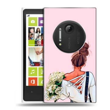 Силиконовый чехол на Nokia Lumia 1020 с принтом Девушка и букет Силиконовый чехол на Nokia Lumia 1020 с принтом Девушка и букет