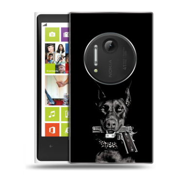 Силиконовый чехол на Nokia Lumia 1020 с принтом Доберман и пистолет Силиконовый чехол на Nokia Lumia 1020 с принтом Доберман и пистолет