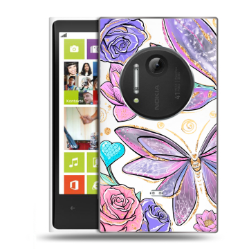 Силиконовый чехол на Nokia Lumia 1020 с принтом Бабочки и цветы Силиконовый чехол на Nokia Lumia 1020 с принтом Бабочки и цветы