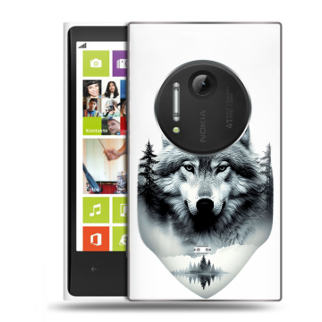 Силиконовый чехол на Nokia Lumia 1020 с принтом Волк в лесу Силиконовый чехол на Nokia Lumia 1020 с принтом Волк в лесу