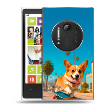 Силиконовый чехол на Nokia Lumia 1020 с принтом Корги на скейте