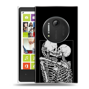 Силиконовый чехол на Nokia Lumia 1020 с принтом Поцелуй скелетов