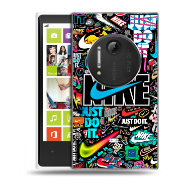 Силиконовый чехол на Nokia Lumia 1020 с принтом найк nike черный