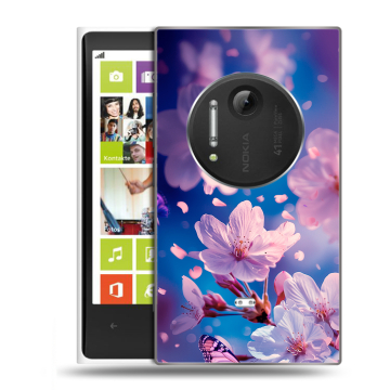 Силиконовый чехол на Nokia Lumia 1020 с принтом цветы бабочки Силиконовый чехол на Nokia Lumia 1020 с принтом цветы бабочки