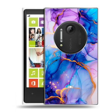 Силиконовый чехол на Nokia Lumia 1020 с принтом синий мрамор