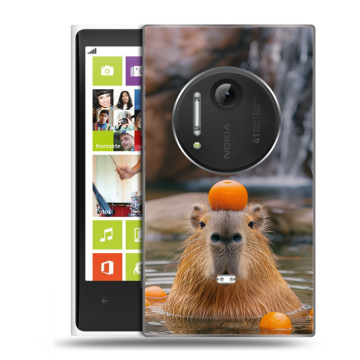 Силиконовый чехол на Nokia Lumia 1020 с принтом Капибара с апельсином