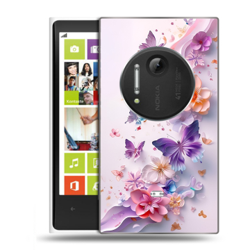 Силиконовый чехол на Nokia Lumia 1020 с принтом цветы бабочки