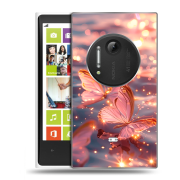 Силиконовый чехол на Nokia Lumia 1020 с принтом бабочки розовые Силиконовый чехол на Nokia Lumia 1020 с принтом бабочки розовые