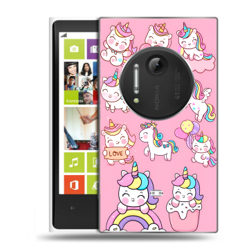 Силиконовый чехол на Nokia Lumia 1020 с принтом Единороги и радуга