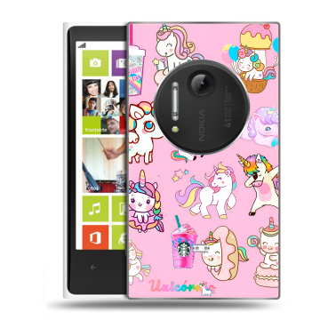 Силиконовый чехол на Nokia Lumia 1020 с принтом розовые единороги