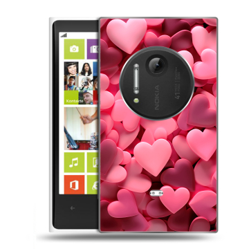 Силиконовый чехол на Nokia Lumia 1020 с принтом розовые сердечки