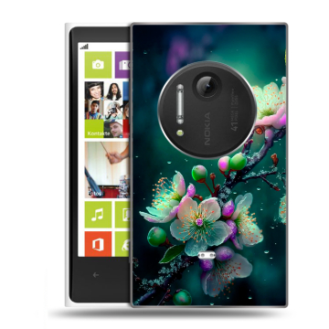Силиконовый чехол на Nokia Lumia 1020 с принтом Цветы и мрамор