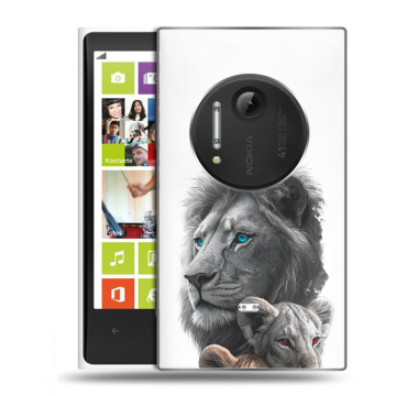 Силиконовый чехол на Nokia Lumia 1020 с принтом Львы