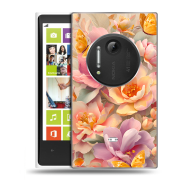 Силиконовый чехол на Nokia Lumia 1020 с принтом Цветы и бабочки
