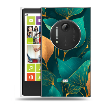 Силиконовый чехол на Nokia Lumia 1020 с принтом Листья и золото
