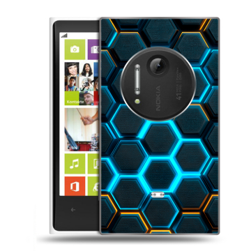 Силиконовый чехол на Nokia Lumia 1020 с принтом Неоновые соты