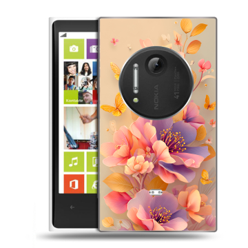 Силиконовый чехол на Nokia Lumia 1020 с принтом Цветы и бабочки