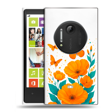 Силиконовый чехол на Nokia Lumia 1020 с принтом цветы бабочки