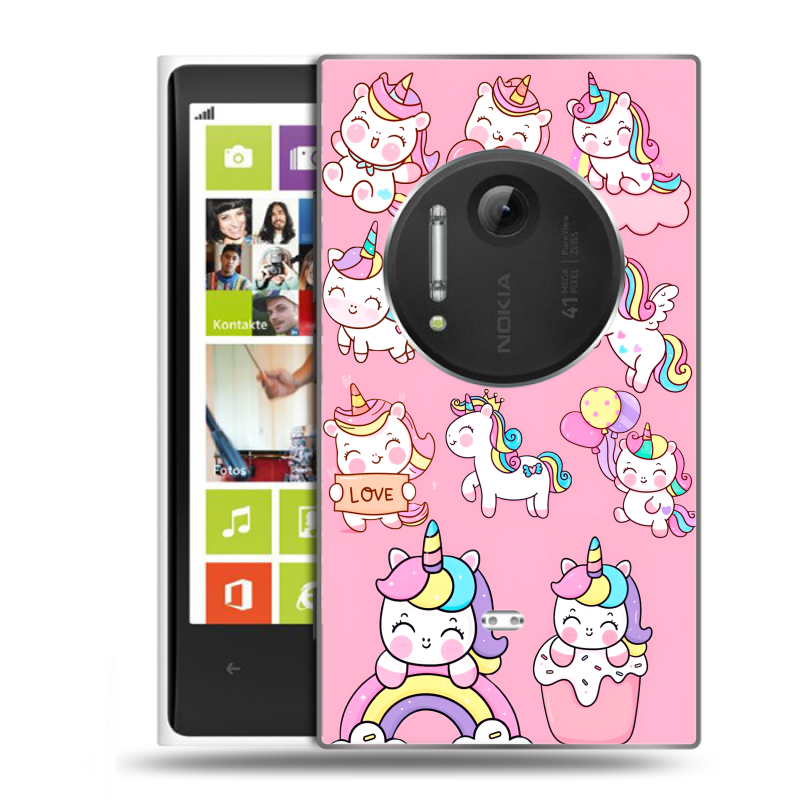 Силиконовый чехол на Nokia Lumia 1020 с принтом Единороги и радуга Силиконовый чехол на Nokia Lumia 1020 с принтом Единороги и радуга