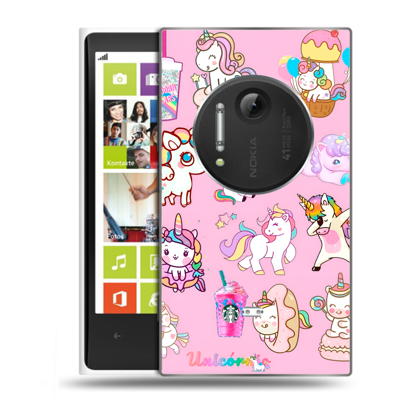 Силиконовый чехол на Nokia Lumia 1020 с принтом розовые единороги Силиконовый чехол на Nokia Lumia 1020 с принтом розовые единороги