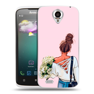 Пластиковый чехол на Lenovo S820 Ideaphone с принтом Девушка и букет Пластиковый чехол на Lenovo S820 Ideaphone с принтом Девушка и букет