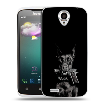 Пластиковый чехол на Lenovo S820 Ideaphone с принтом Доберман и пистолет Пластиковый чехол на Lenovo S820 Ideaphone с принтом Доберман и пистолет