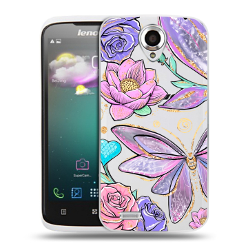 Пластиковый чехол на Lenovo S820 с принтом Бабочки и цветы Пластиковый чехол на Lenovo S820 с принтом Бабочки и цветы